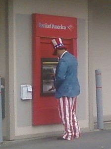 Uncle Sam at a Bank of America ATM