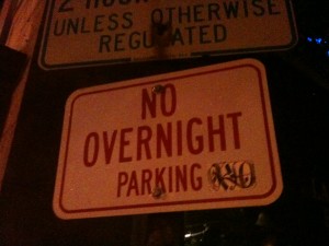 Brookline "No Overnight Parking" sign (Andrew Phelps/WBUR)