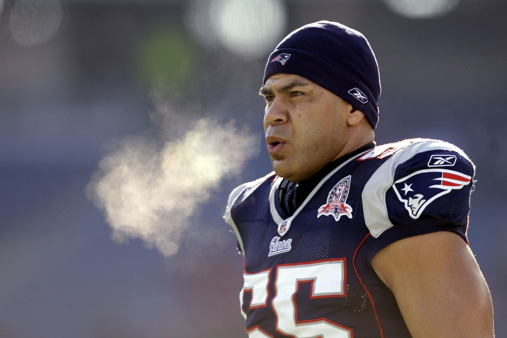 Junior Seau warming up before his final NFL game in January (AP)
