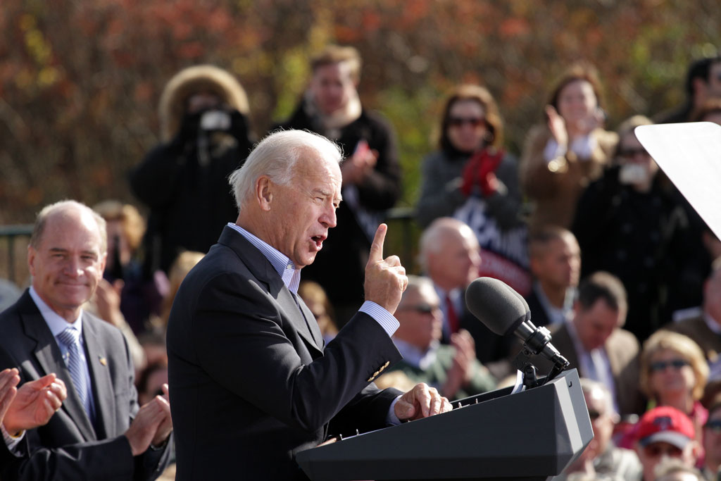 Biden talked for a long time. (Andrew Phelps/WBUR)