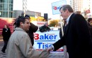 Republican gubernatorial candidate Charlie Baker campaigned at Boston's South Station. (Bizuayehu Tesfaye/AP)