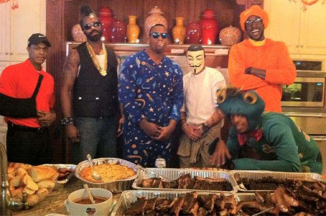 Attendees at the Celtics team Halloween party, in costume. (Paul Pierce via Twitter)