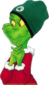 The Grinch wears a Celtics hat.