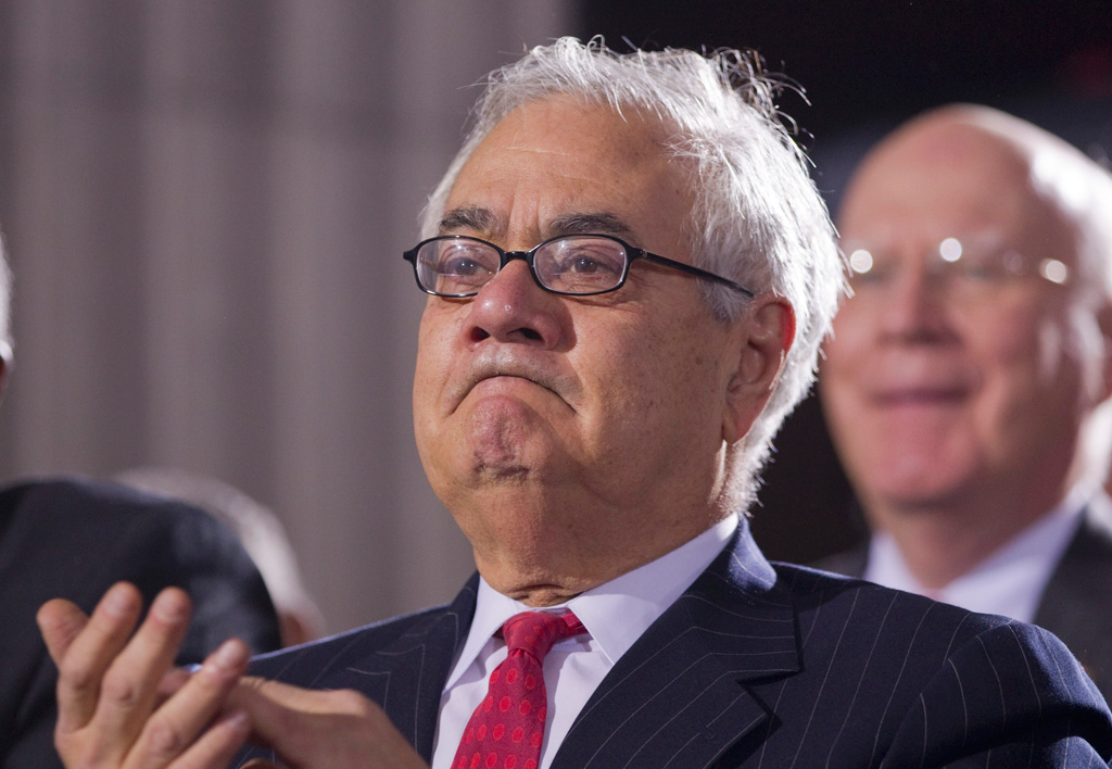 Rep. Barney Frank, D-Newton., an openly gay member of Congress, applauds during a ceremony on Wednesday, where President Obama signed the "don't ask, don't tell" repeal legislation that would allow gay service members to serve openly.  (Evan Vucci/AP)