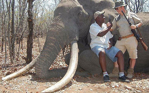 German hunter with slain elephant